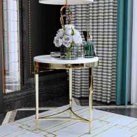 Small Size Gold Stainless Steel Tripod Coffee Table White Marble Coffee Table