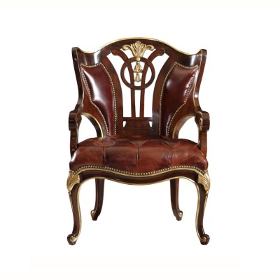 Best selling classical hand carved wooden master chair  leather leisure chair