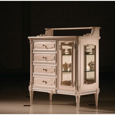 fashion solid wood 4 chest of drawer and glass cabinet