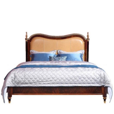 Antique hand carved bed luxury top quality British style bedroom furniture classical royal leather bed