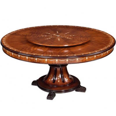 new design home furniture solid wood classic dinner house round rotating dining table and 6 chairs