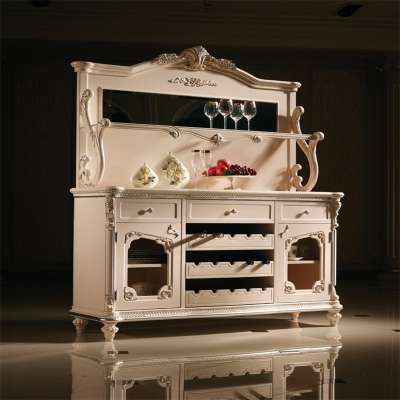 Luxury Dining room furniture -Exquisite elegance style pure white wooden cupboard