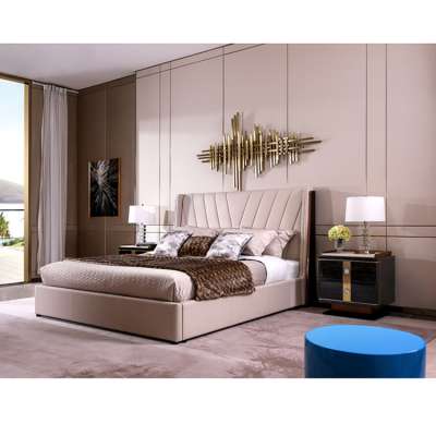 Simple and comfortable family queen bed modern leather soft bed