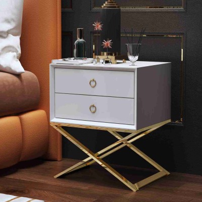 Modern Design Night Stand Golden Stainless Steel 2 Drawers Storage Luxury Bedside Table bedroom side table