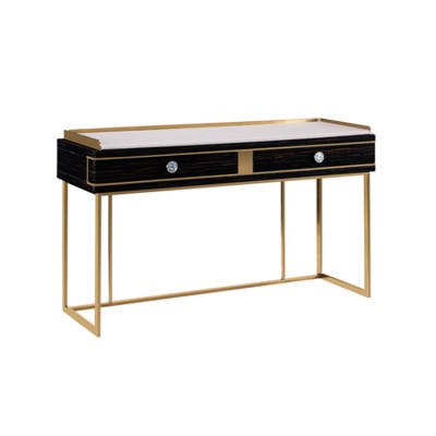 Supply wood inlaid gold-rimmed frame makeup table with drawer white leather top dresser