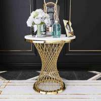 Luxury gold side table marble top mirror stainless steel sofa side table for living room and hotel