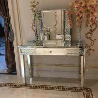 Accent floating crystal mirrored dresser set with drawer